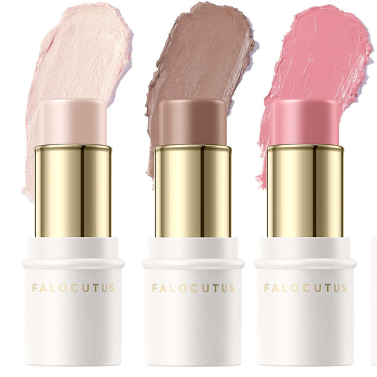 3 Pcs FAIR Contour Stick Set,Cream Blush & Highlighter Bronzer Pen,Long Lasting & Smooth Natural Face Contouring Illuminator,Professional Makeup Kit for All Skin