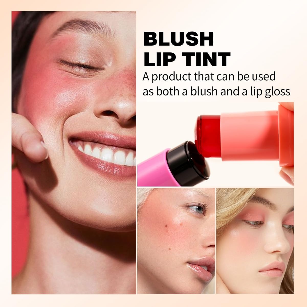 Milk Jelly Blush Stick, Lip and Cheek Makeup Cooling Water Jelly Tint,Vegan & Cruelty Free. (Rose pink)