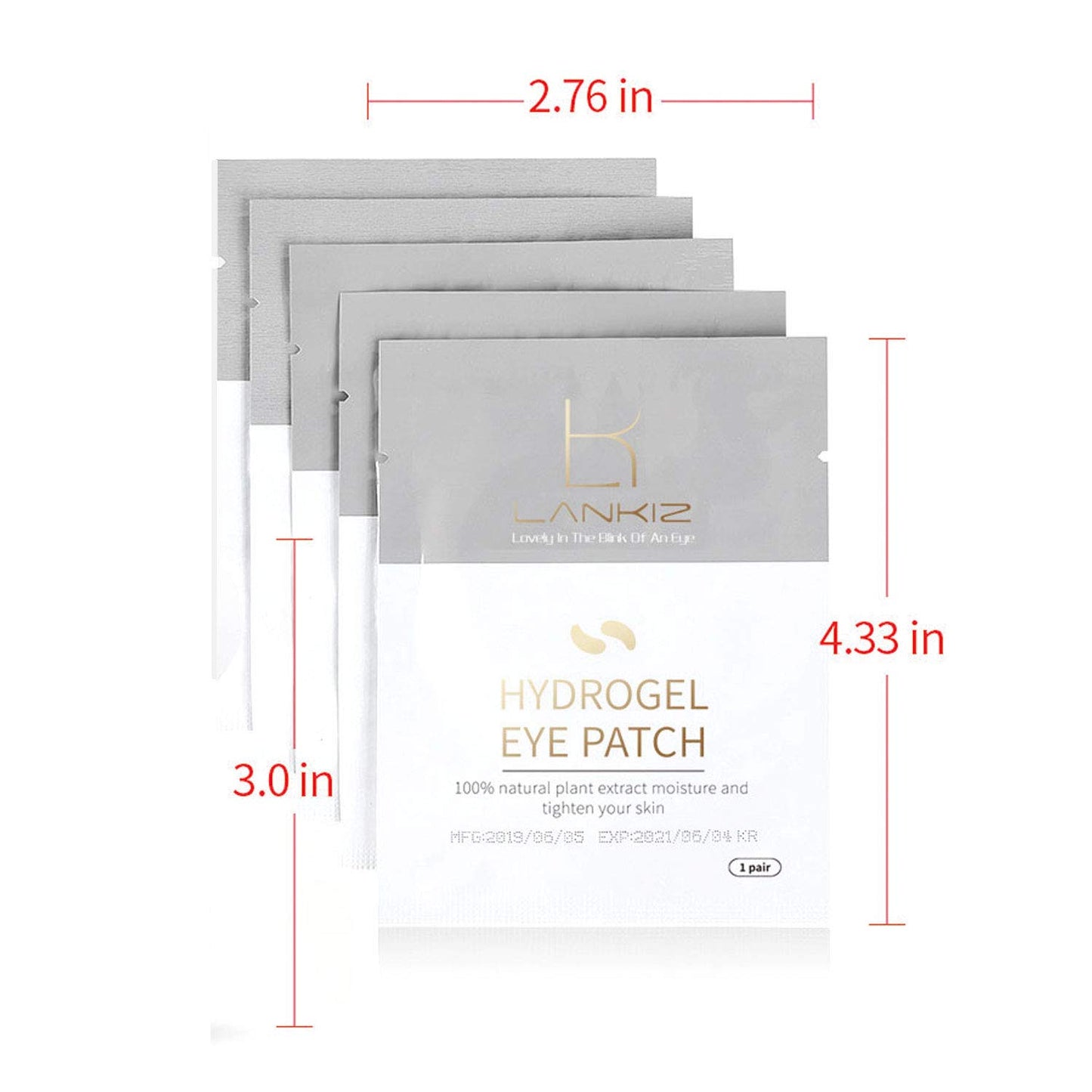 LANKIZ 100 Pairs Under Eye Gel Pads for Lash Extensions, 100% Natural Plant Extract, Collagen Hydrogel, Lint-Free, Moisturizing, Reduces Dark Circles and Eye Puffiness