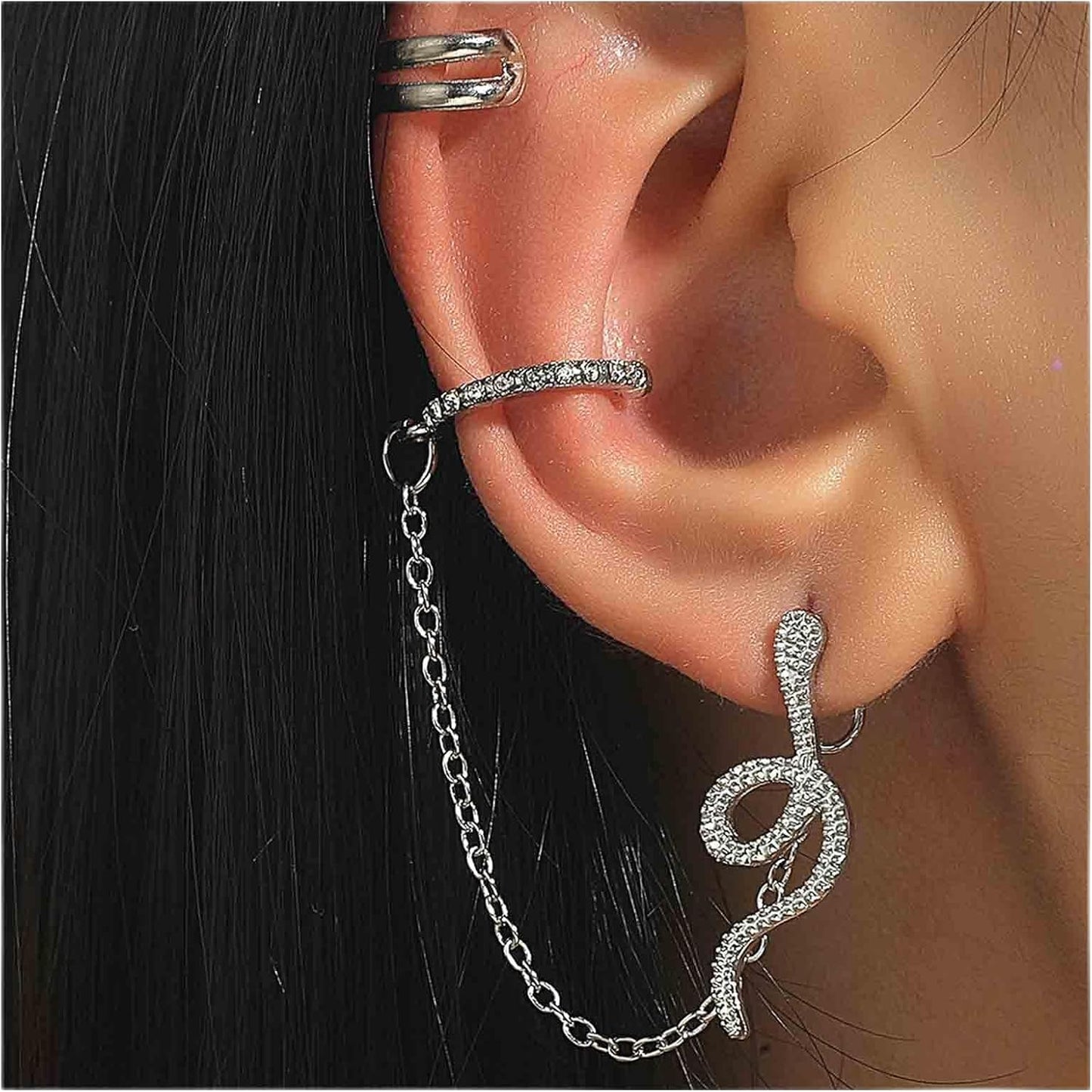 Punk Snake Cuff Chain Earrings Gold Serpent Cartilage Earrings Snake Ear Wrap Earrings Gothic Snake Helix Chain Earrings Gold Long Chain Earrings Jewelry for Women and Girls