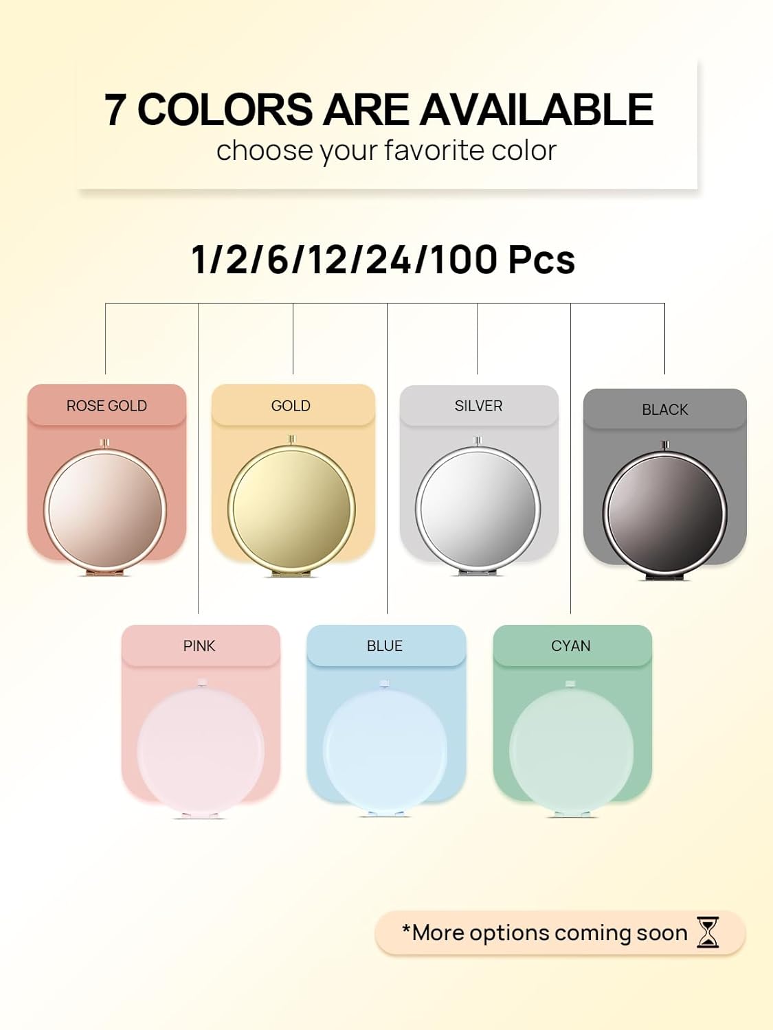 Compact Mirror Bulk, Pack of 6 Double-Sided 1X/2X Magnifying Metal Makeup Mirrors(Round, Gold)