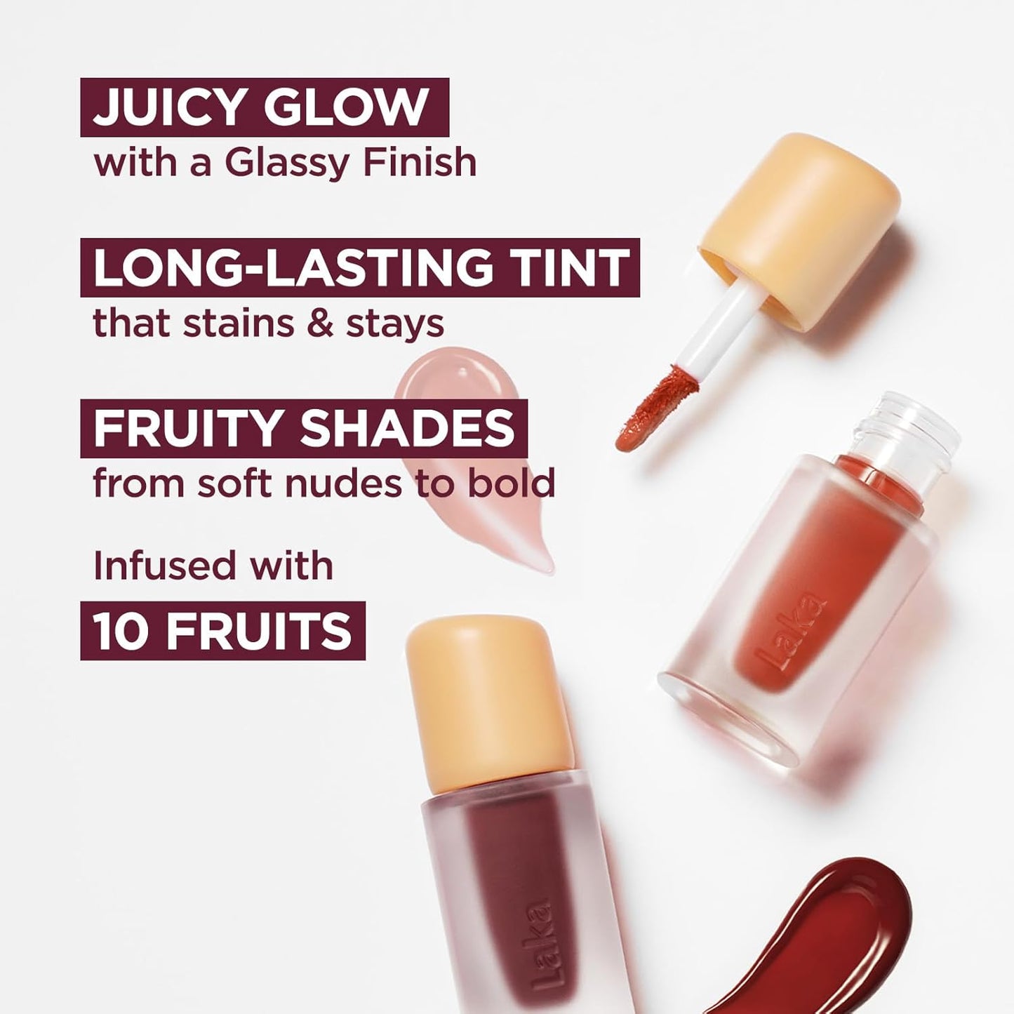 Laka Fruity Glam Lip Tint Mini, Glowing Lip Stain with Wide Color Spectrum, Hydrating & Lightweight Texture, Long-Lasting Bold Stain, Non-Sticky, Vegan, K-Beauty (#128 Like)
