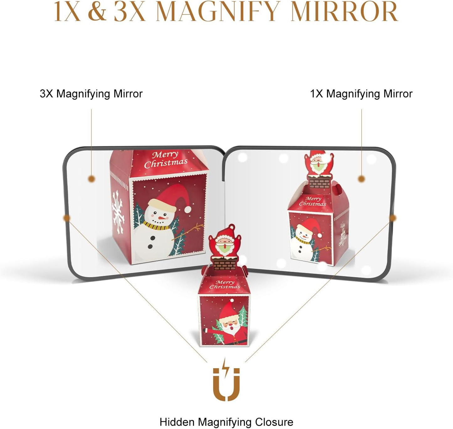 Compact Mirror, 1X/3X Magnification LED Pocket Mirror with Nternal BIattery, Pink Mini Mirror for Purse, Pocket,Travel and Present