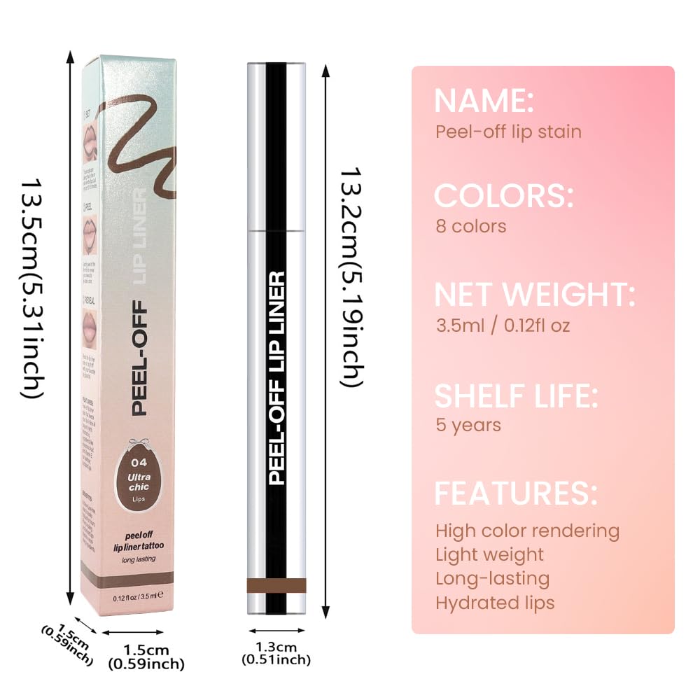 Matte Liquid Lip Stain Peel Off Lip liner Tattoo, Light Taupe Matte Peel Off Lip Stain, Long Lasting Waterproof Lipstick Lip Gloss Stain, Transfer-proof for All Skin Types, 0.12 fl oz 04#