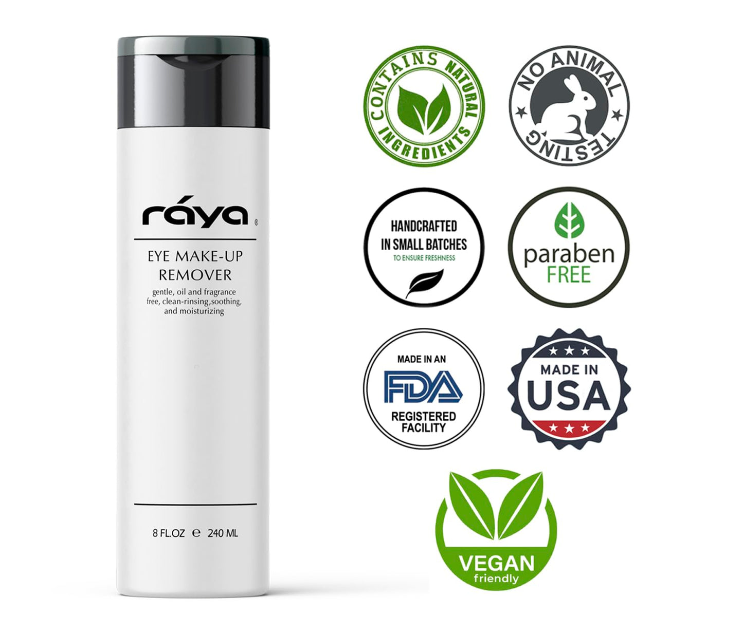 Raya Eye Make-Up Remover 8 oz (105) | Oil-Free, Make-Up Removing Cleansing Fluid | Gently Removes Non-Water-Proof Mascara | Great For Sensitive Skin