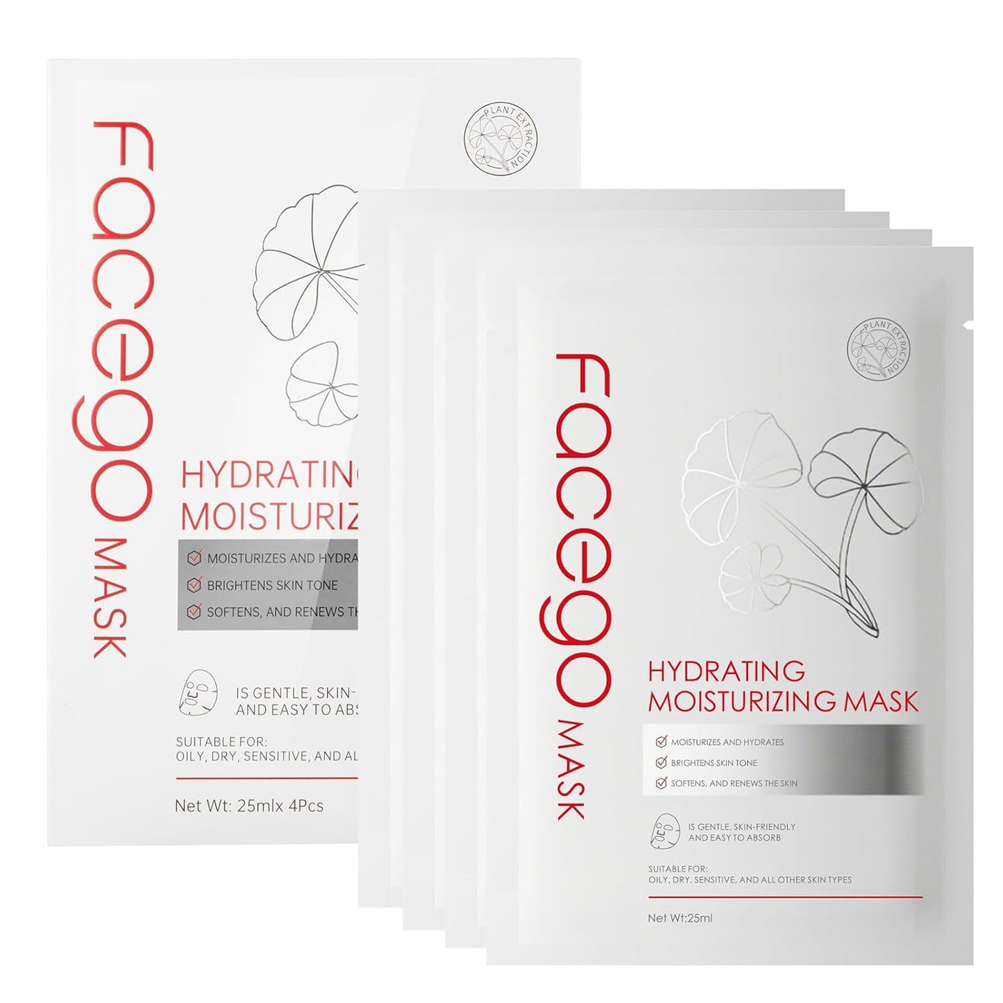 Collagen Face Mask - Hydrating & Moisturizing Sheet Mask with Natural Centella Asiatica for Soothing Skincare, Deeply Nourishing Dry Skin 4-Count