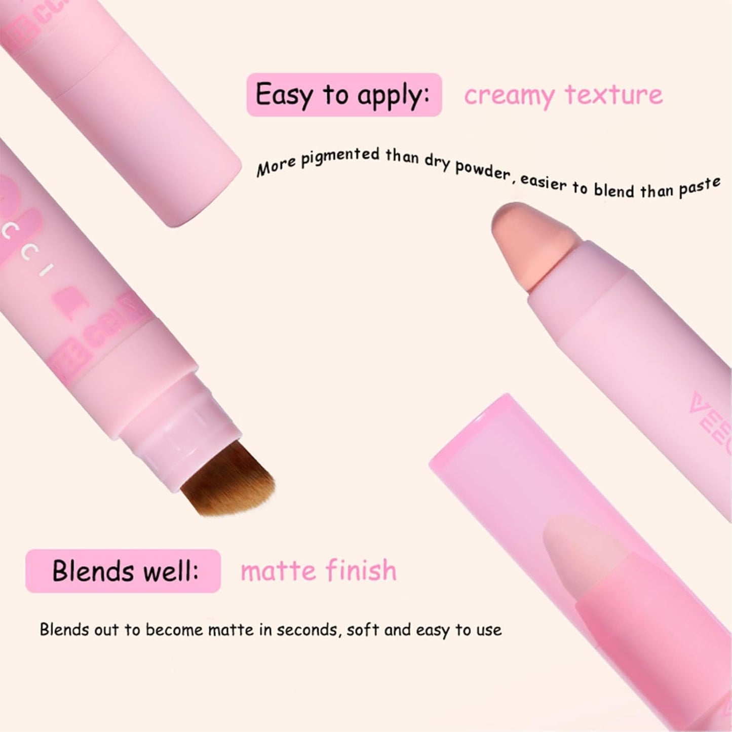 Highlighter Stick - Creamy Contour & Blush Stick with Brush, Moisturizing, Long-Lasting, Buildable Color for Easy Sculpting, Highly Pigmented Matte Finish, Ideal for Foundation & Concealer