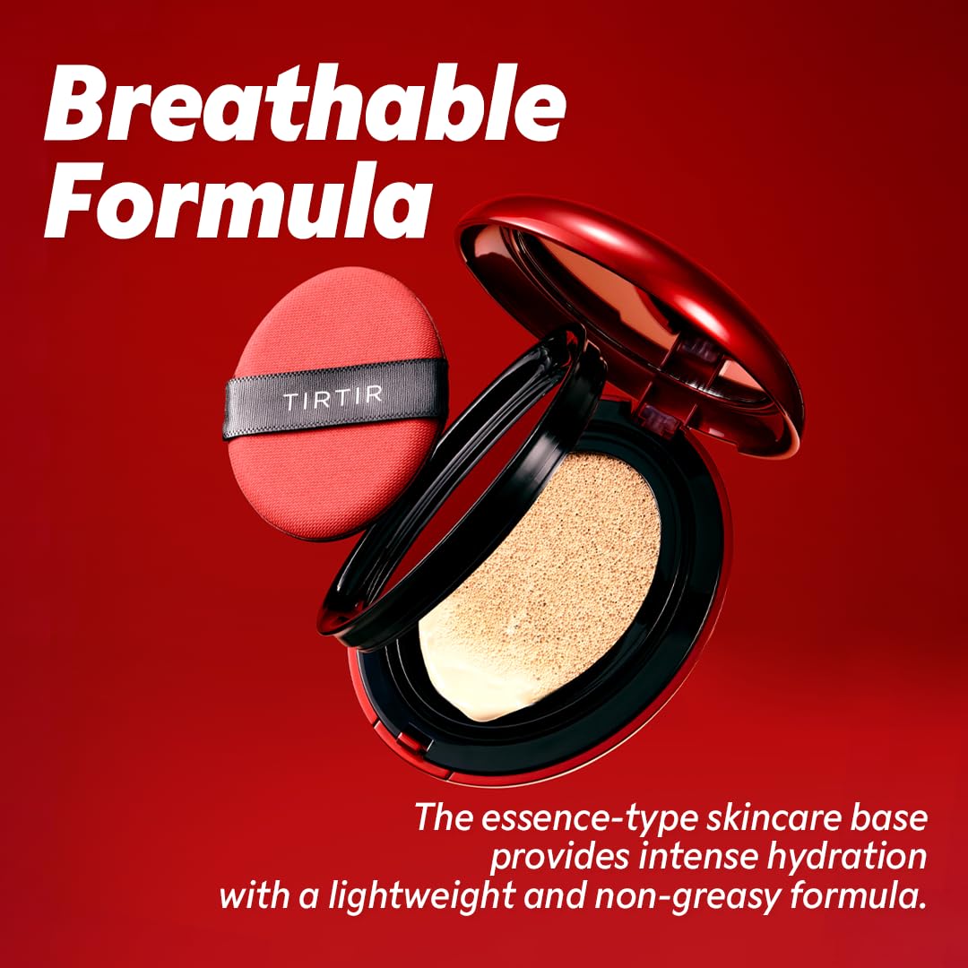 [*Mini Size*] TIRTIR Mask Fit Red Cushion Foundation | Full coverage, Weightless, Skin fit, Satin Glow Finish, Korean Makeup BB Foundation, beauty, Tattoo cover up, Buildable (#34C Amber, 0.15 Fl Oz)