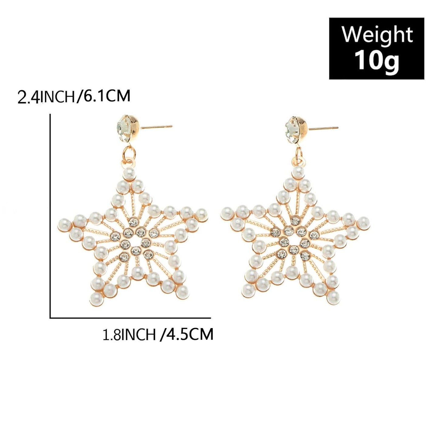 Vintage Pearl Star Drop Earrings Crystal Star Dangle Earrings Gold Rhinestone Stud Earrings Bohemian Large Star Statement Earrings Jewelry for Women and Girls Gifts