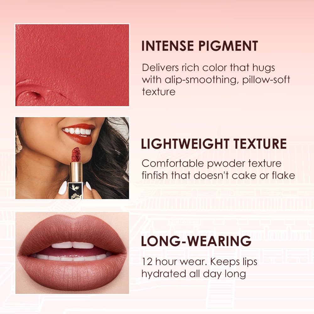 Catkin Moist Lipstick Hydrating High Impact Color Infused with Vitamin E and Avocado Oil Smooth Soft Texture Long Lasting Glow + Matte Finish 2pcs Set 01