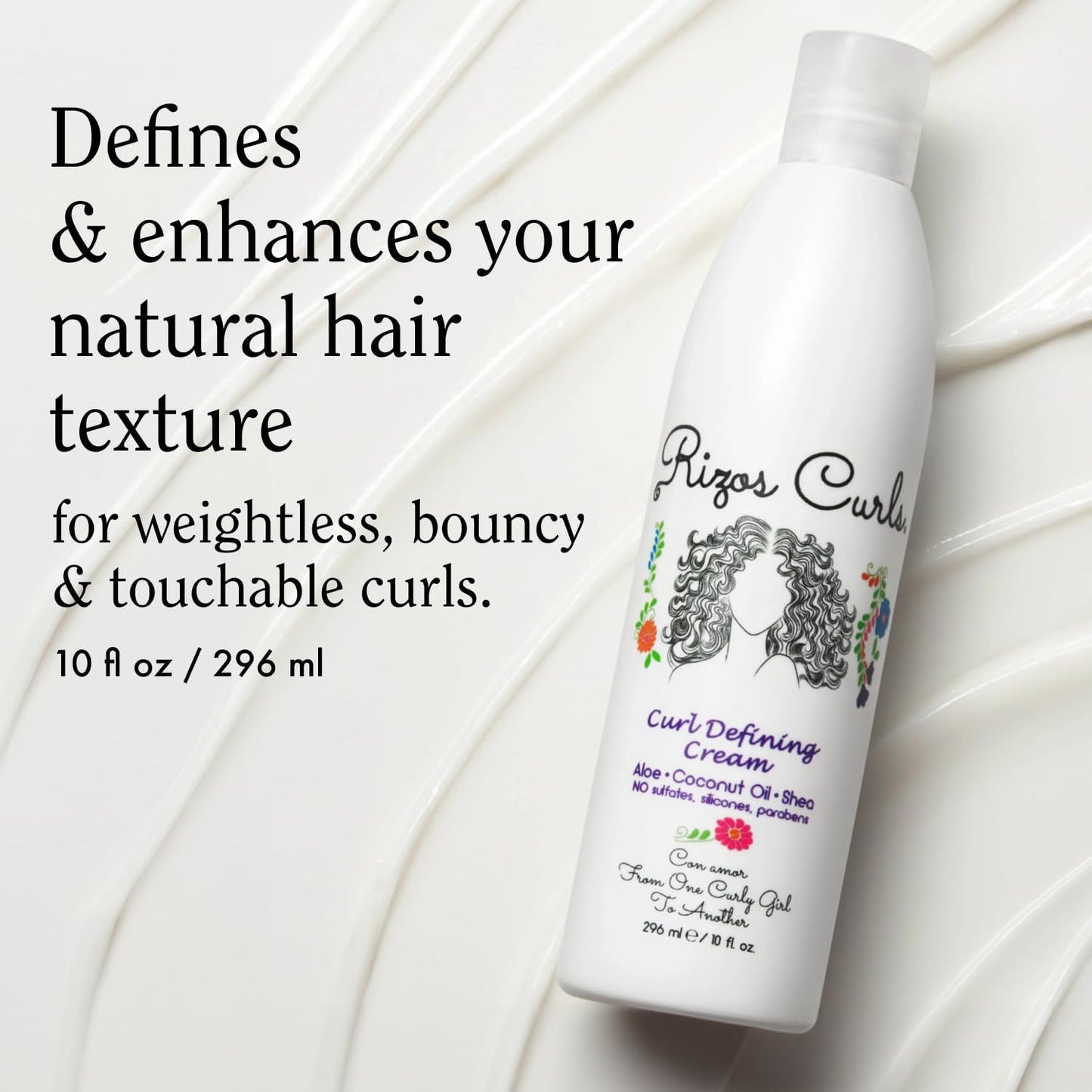 Rizos Curls Travel Curl Defining Cream, Enhance Waves, Curls & Coils, Soft Hold for Weightless Volume, Moisturizing for Frizz-Free Shine with Aloe Vera, Coconut Oil & Shea Butter, 2.5 oz