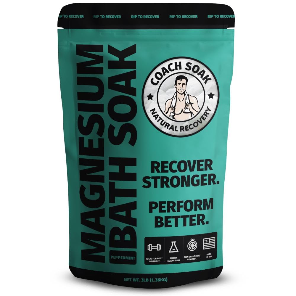 Coach Soak Epsom Salt Bath Soak Alternative - Magnesium Flakes & Mineral Bath Salts with 21 Minerals - Muscle & Joint Support - 3 lb (1 Pack) - Cooling Peppermint