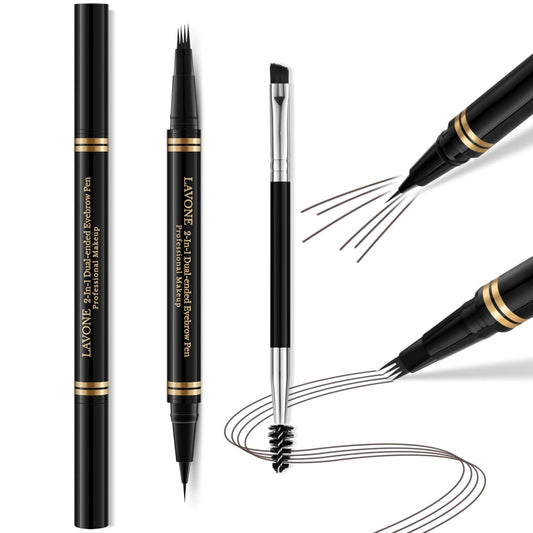 Eyebrow Pen,2-in-1 Waterproof Eyebrow Pencil with 4 Tip Microblading Brow Pen and Ultra-Precise Brow Pencil,with Dual-ended Eyebrow Brush,Eyebrow Makeup for Natural Looking - Brunette