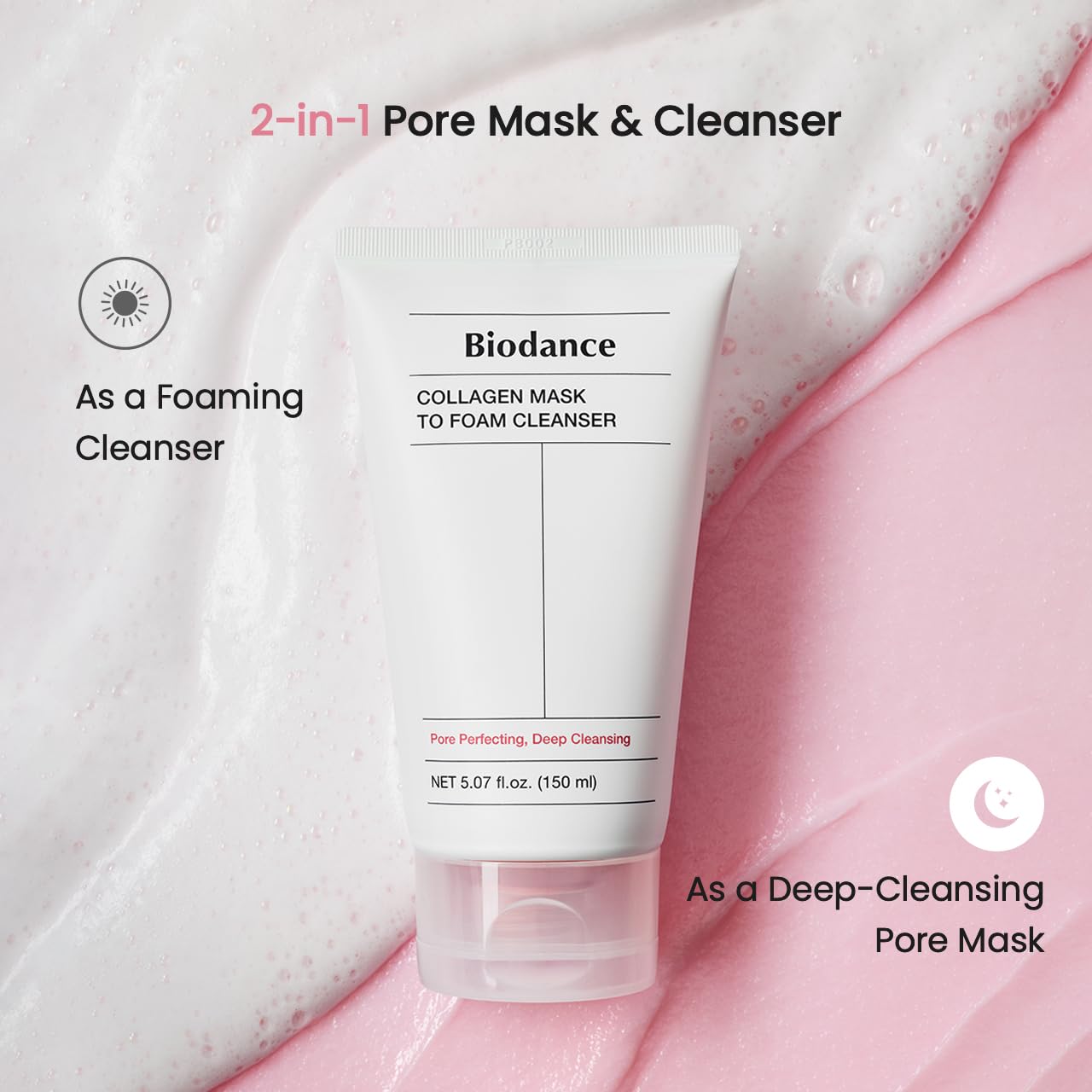 BIODANCE Collagen Mask To Foam Cleanser, Face Wash for Women, 2-in-1 Pore Mask and Hydrating Foaming Facial Cleanser for Sensitive Skin, Oily Skin, Korean Skincareㅣ5.07 fl. oz. (150 ml)