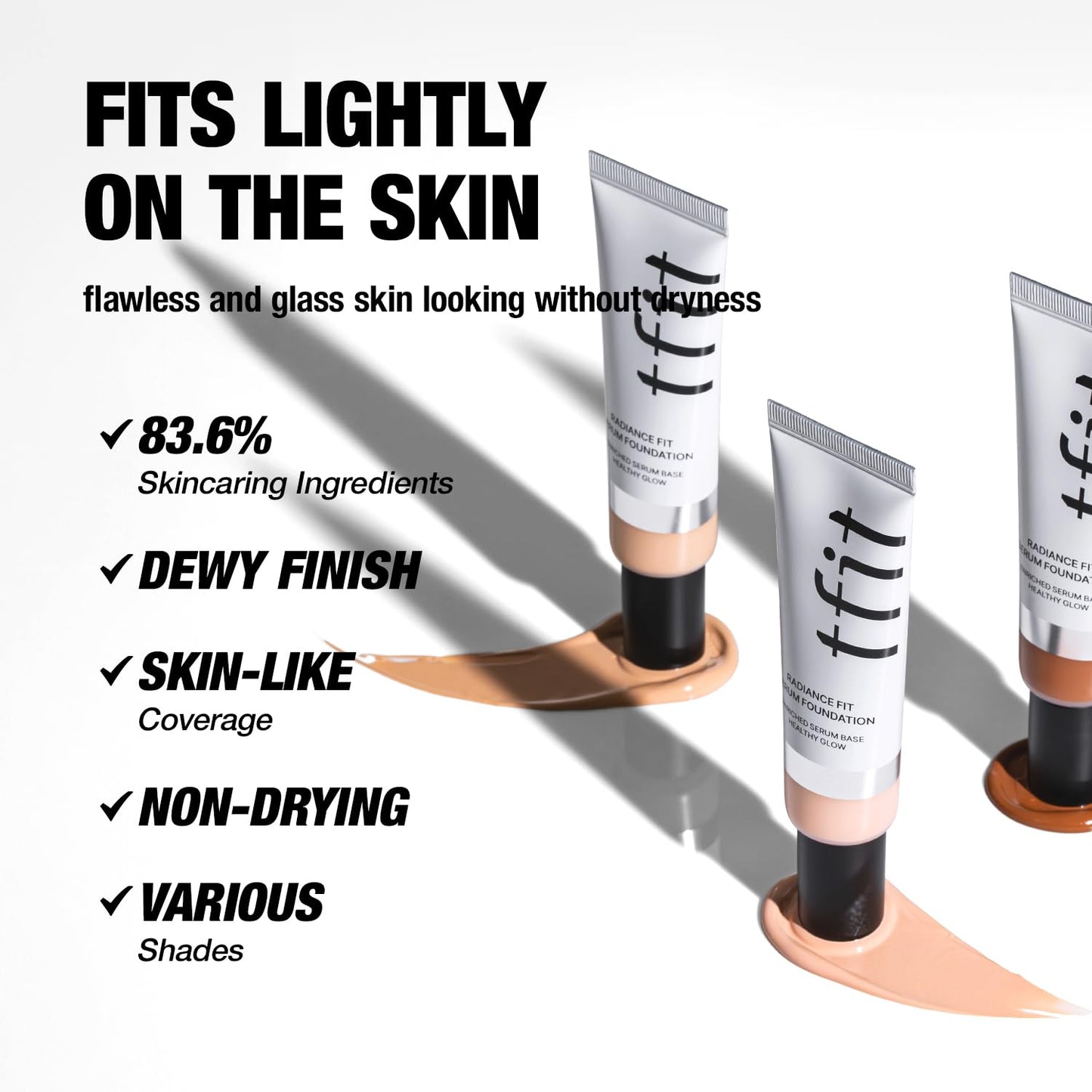TFIT Radiance Fit Serum Foundation - Flawless Coverage, Dewy finish, Long-lasting, Lightweight, Korean Makeup,1.05 Oz. (W01 Vanilla, 1.05 Oz.)