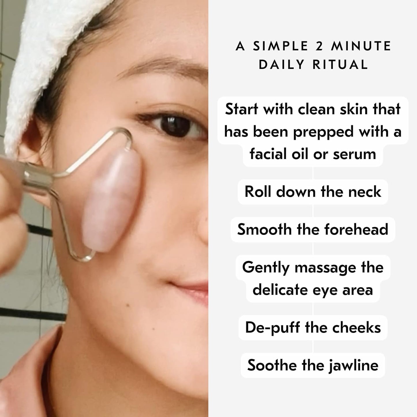 Mount Lai De-Puffing Rose Quartz Facial Roller – The Stone of Love, Certified Rose Quartz Face Roller for Anti-Aging, Soothing & Radiant Skin, Facial Massager Tool for Self-Care Ritual