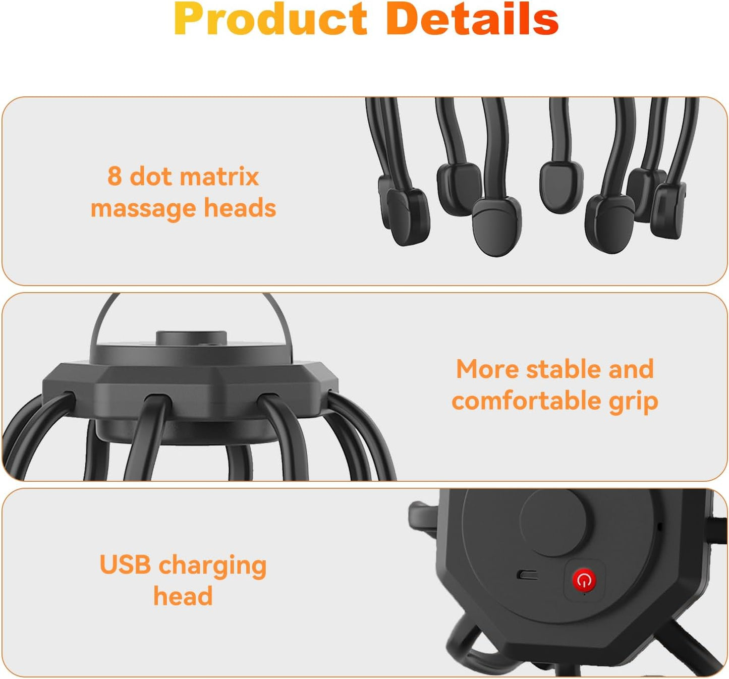 Electric Scalp Massager, Head Massager Scalp Stress Relax, Kneading Hair Massage with 3 Modes, 360 Degree Hair Massager, Cordless Portable Head Scratcher for Stress Relax