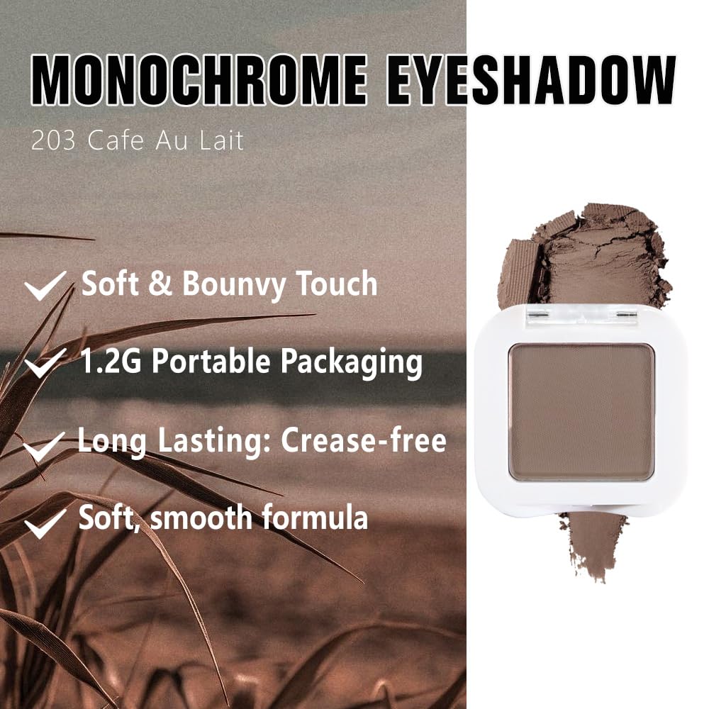 evpct Matte Brown Single Eyeshadow Palette Makeup for Older Women, Nude Cocoa Brown Cream Eye Shadow Palette Makeup Singles for Older Women Matte, High Pigment Waterproof Monochrome Mini Eyeshadow