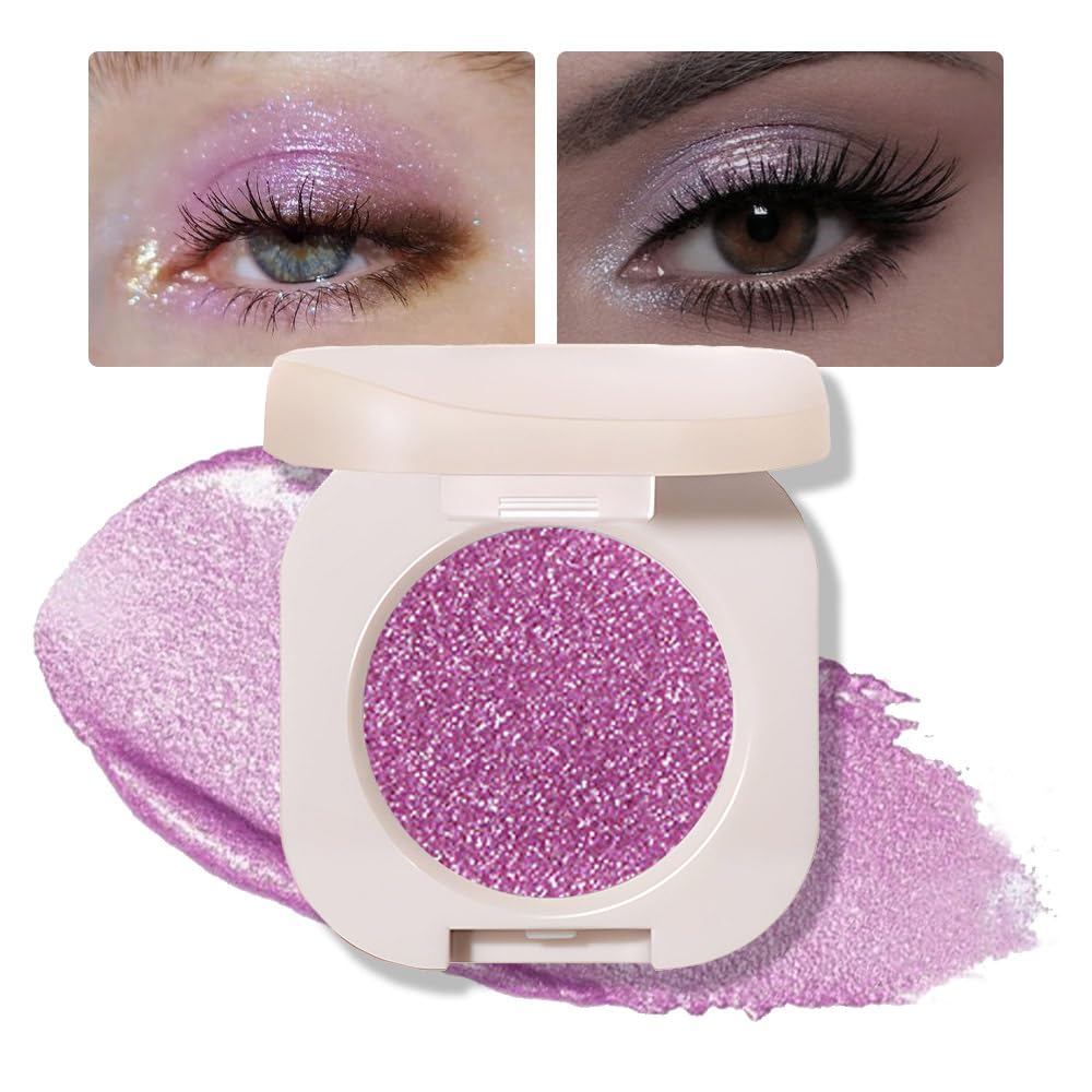 Glitter Eyeshadow Palette,Shimmer PinkPurple Eyeshadow Makeup,Violet Shiny Pressed Powder,Single Vegan Eyeshadow,Highly Pigmented Natural Eyeshadow Palette,Monochrome Long Lasting Glitter Eye Make 08#