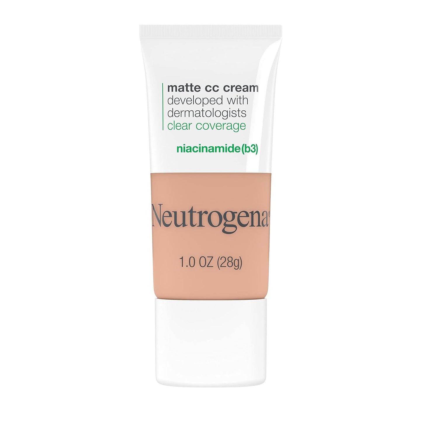 Neutrogena Clear Coverage Flawless Matte CC Cream, Full-Coverage Color Correcting Cream Face Makeup with Niacinamide (b3), Hypoallergenic, Oil Free & Fragrance Free, Nougat, 1 oz