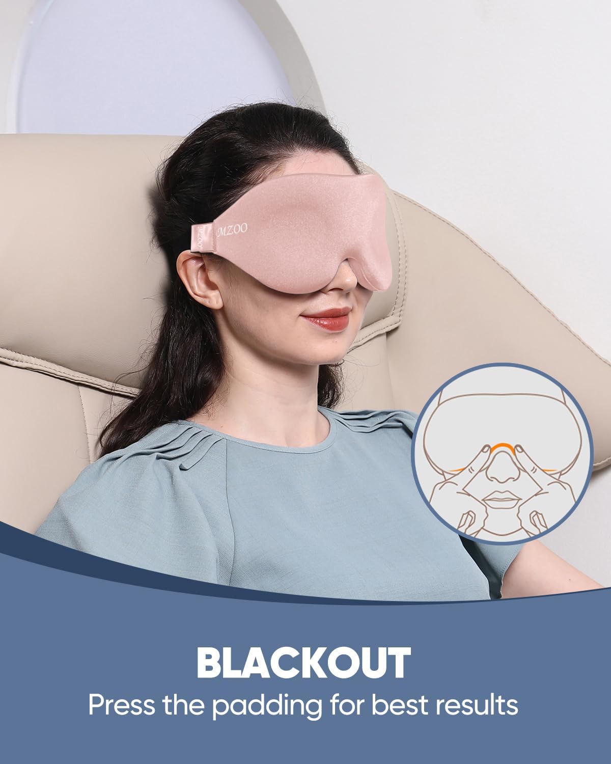 MZOO Luxury Sleep Eye Mask for Side Sleeper Men Women, Zero Eye Pressure 3D Sleeping Mask, Light Blocking Patented Design Night Blindfold, Soft Eye Shade Cover for Travel, Pink