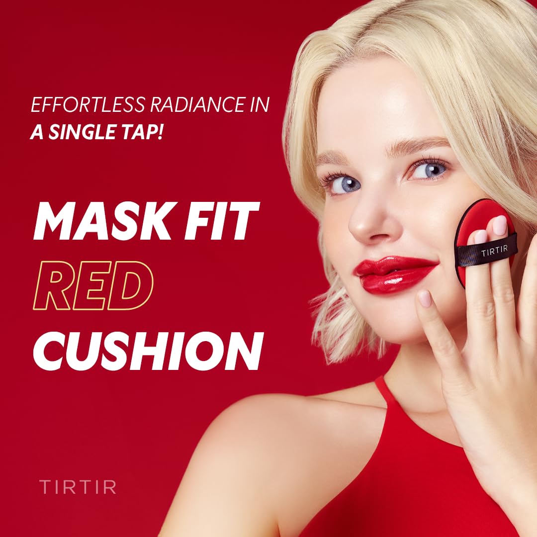 [*Mini Size*] TIRTIR Mask Fit Red Cushion Foundation | Full coverage, Weightless, Skin fit, Satin Glow Finish, Korean Makeup, beauty, Tattoo cover up, Buildable (#17C Porcelain, 0.15 Fl Oz)