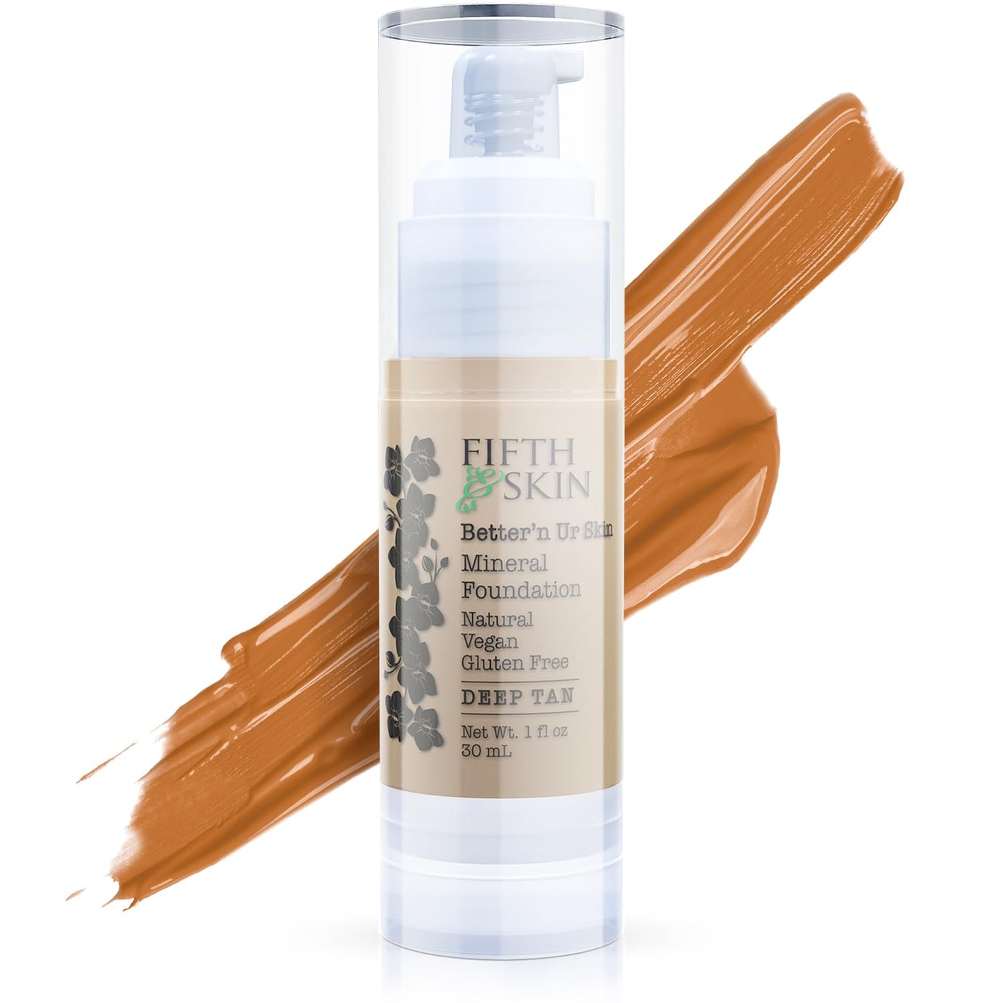 Fifth & Skin: Better’n Ur Skin Liquid Foundation (DEEP TAN) - Natural, Organic, Vegan, Cruelty-Free - Gluten-Free Beauty with Buildable Coverage and Palm-Free Luxury - 1 oz