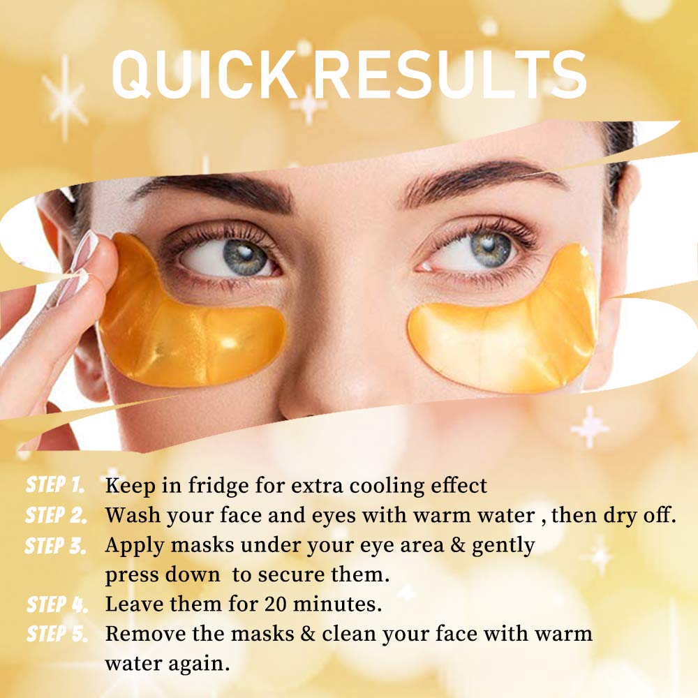 Vandarllin24K Gold Powder Gel Collagen Eye Masks Sheet Patch, Remove Bags,Dark Circles &Puffiness,Reduce Wrinkle,Moisturising,Hydrating for Blackheads (100Pairs)
