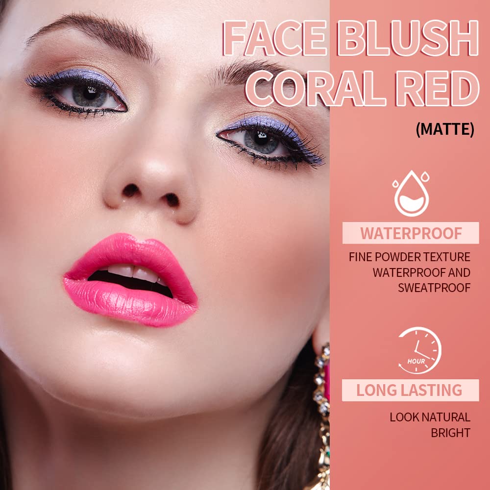 ROUSE Face Blush Powder Makeup Soft Mushroom Blush for Cheeks Long Lasting Makeup Powder Highlight - Matte Finish (Coral Red)