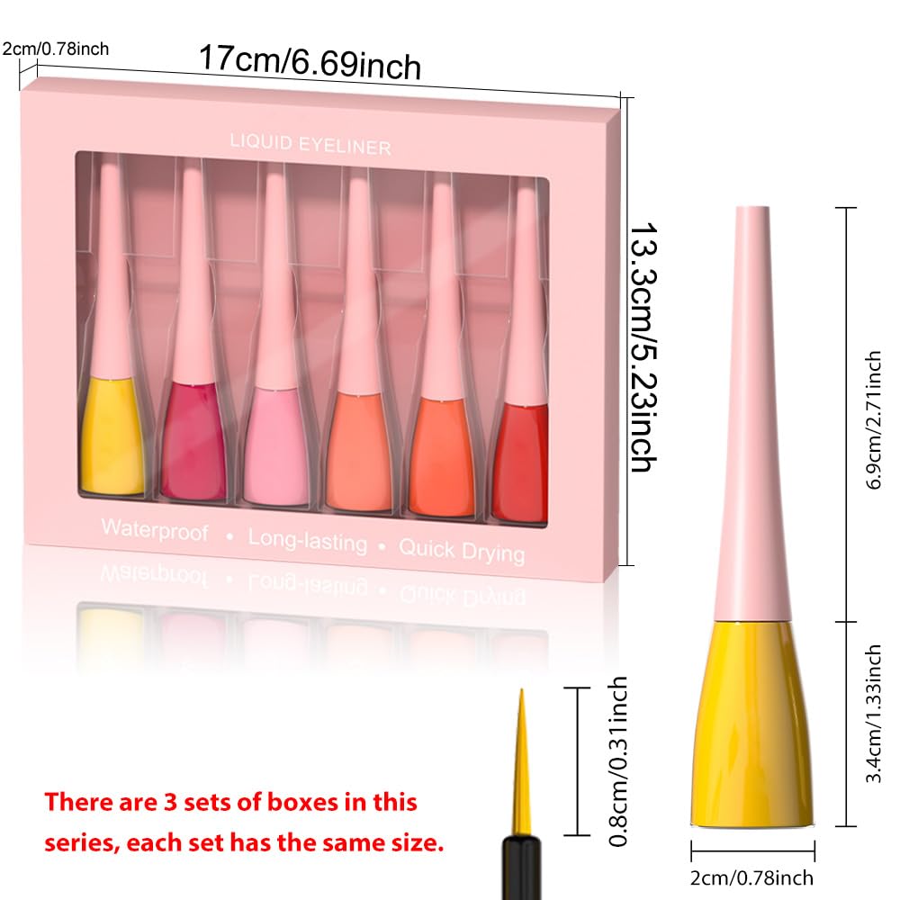 evpct 6Pcs Dark Red Purple Dark Green Light Green Sky Blue Liquid Eyeliner Set Waterproof Eye Liners for Women, Eyes Wing Colored delineador de ojos a prueba de agua contra el agua blanco para ojos