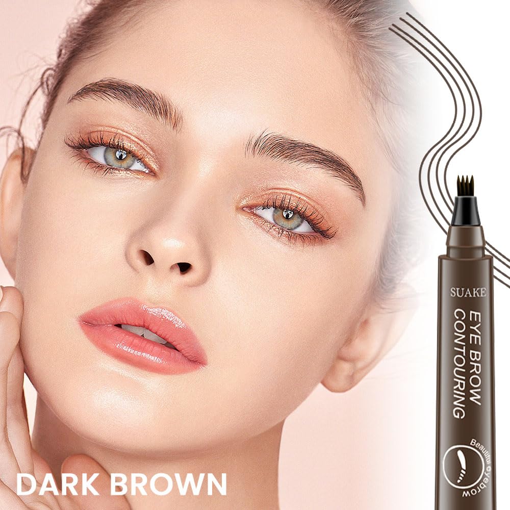 Kaely Eyebrow Pencils for Women, 4 Tip Magical Precise Waterproof Brow Pen, Microblading Eyebrow Contouring Pen, lapiz de cejas 3d Eye Brow Gel, 24h Smudge Proof,02 Dark Brown