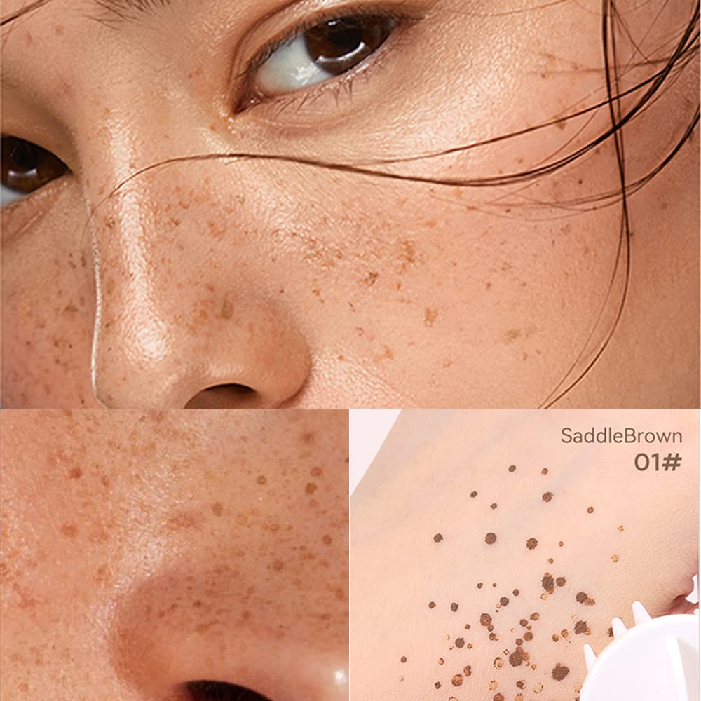 Erinde Upgrade Liquid Freckle Pen, Fake Freckles Stamp Air Cushion, Long Lasting Waterproof Quick Dry Lifelike Freckles Marker Makeup, Magic Freckle Stamp for Natural Sunkissed Makeup, 01 Saddle Brown