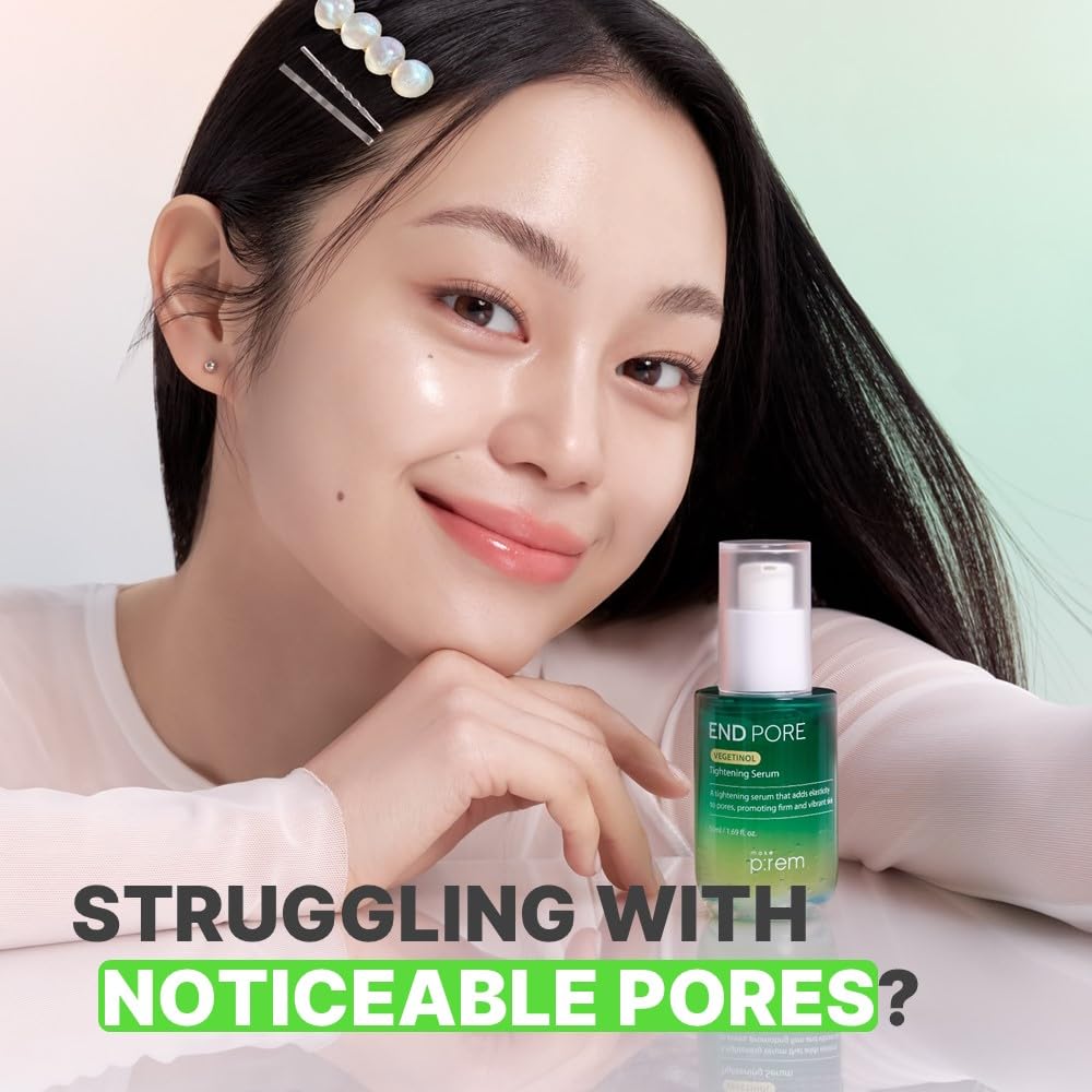 MAKE P:REM End Pore Vegetinol Tightening Serum, Pore Tightening Bakuchiol Serum with Vegan Collagen and Vitamin B Complex for Sensitive Skin, Korean Skin Care, 1.69 Fl. Oz, 50ml