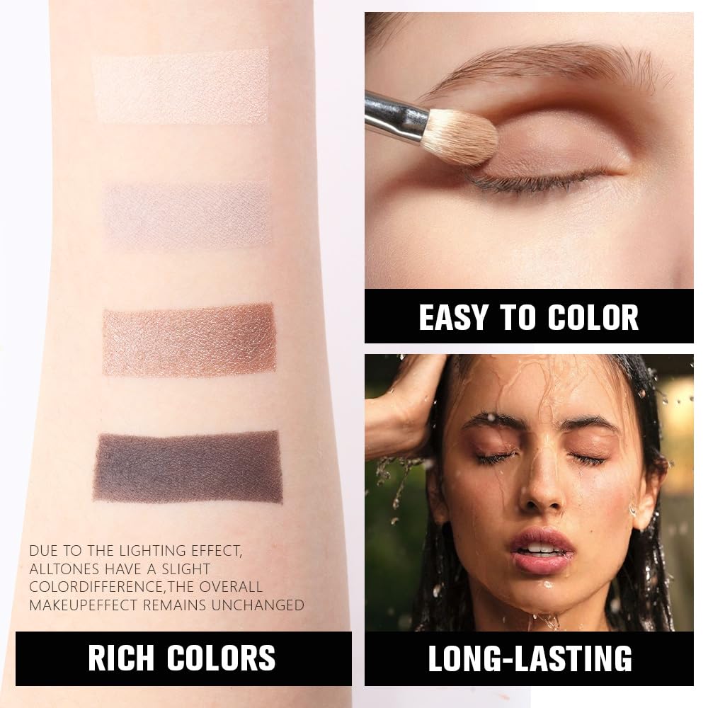 evpct Eyeshadow Quad Palette, Nude Beige Taupe Grey Bronze Smoky Black Ebony Glitter Shimmer Metallic Matte High Pigment Mini Eye Shadow Palette Makeup for older Women, Smudge Proof Vegan Cruelty-free