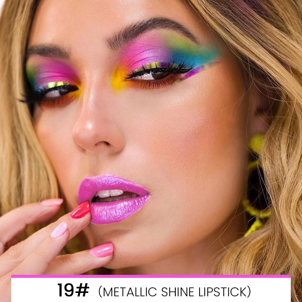 Kaely 2-in-1 Pink Metallic Shine Shimmer Lip Liner & Lipstick Combo Set Kit for Women, Lightweight Hydrating Formula High Impact Full Coverage Lipstick and Lip Liner Makeup Stains Gloss 19
