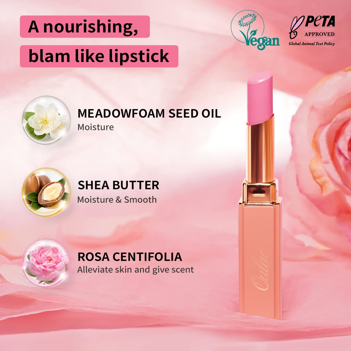 Oulac Pinky Purple Lipstick - Moisturizing Lip Stick Glossy Tinted Lip Balm, Sheer Shine Juicy Finish, Lightweight and Hydrating Formula for Dry Lip Care, Vegan 2.2g/0.07oz (10)