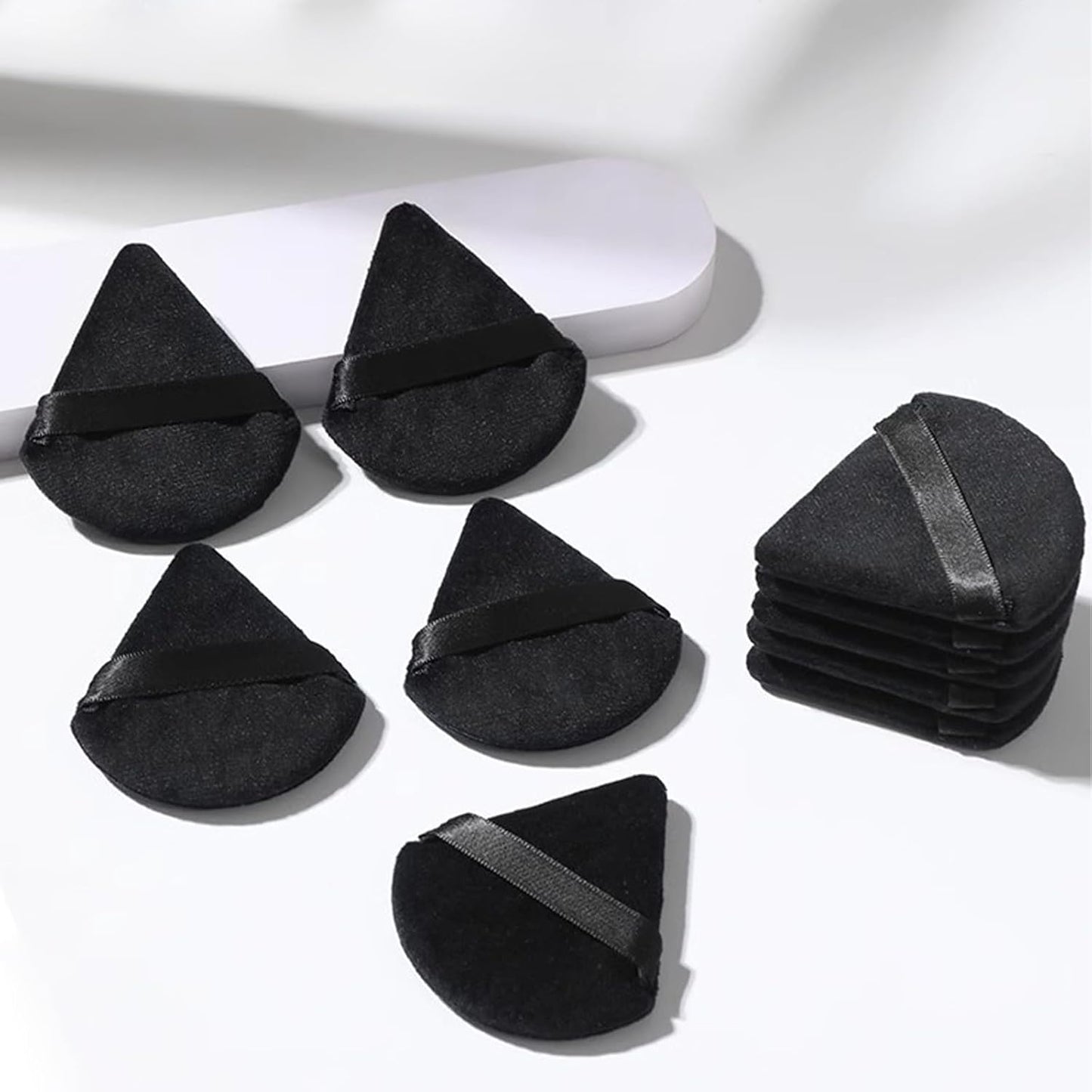 36 Pieces Powder Puff Face Triangle Powder Puff Soft Velour Makeup Puff Velour Puffs for Face Wet and Dry Cosmetic Foundation,Body Powder Blender Loose Mineral Powder Makeup Tool (Black,36 Pcs)