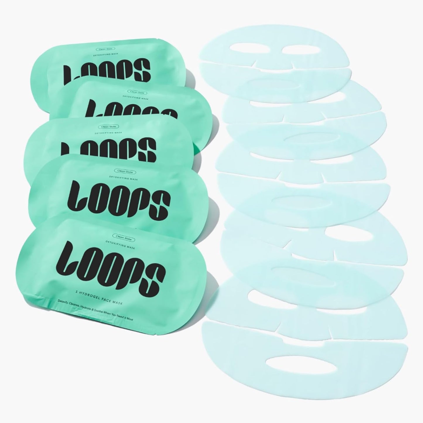 LOOPS CLEAN SLATE - Detoxifying Hydrogel Face Mask - Detoxify, Cleanse & Soothe - Deeply Purifying and Super Hydrating - Minimizes the Look of Pores - 5 pc