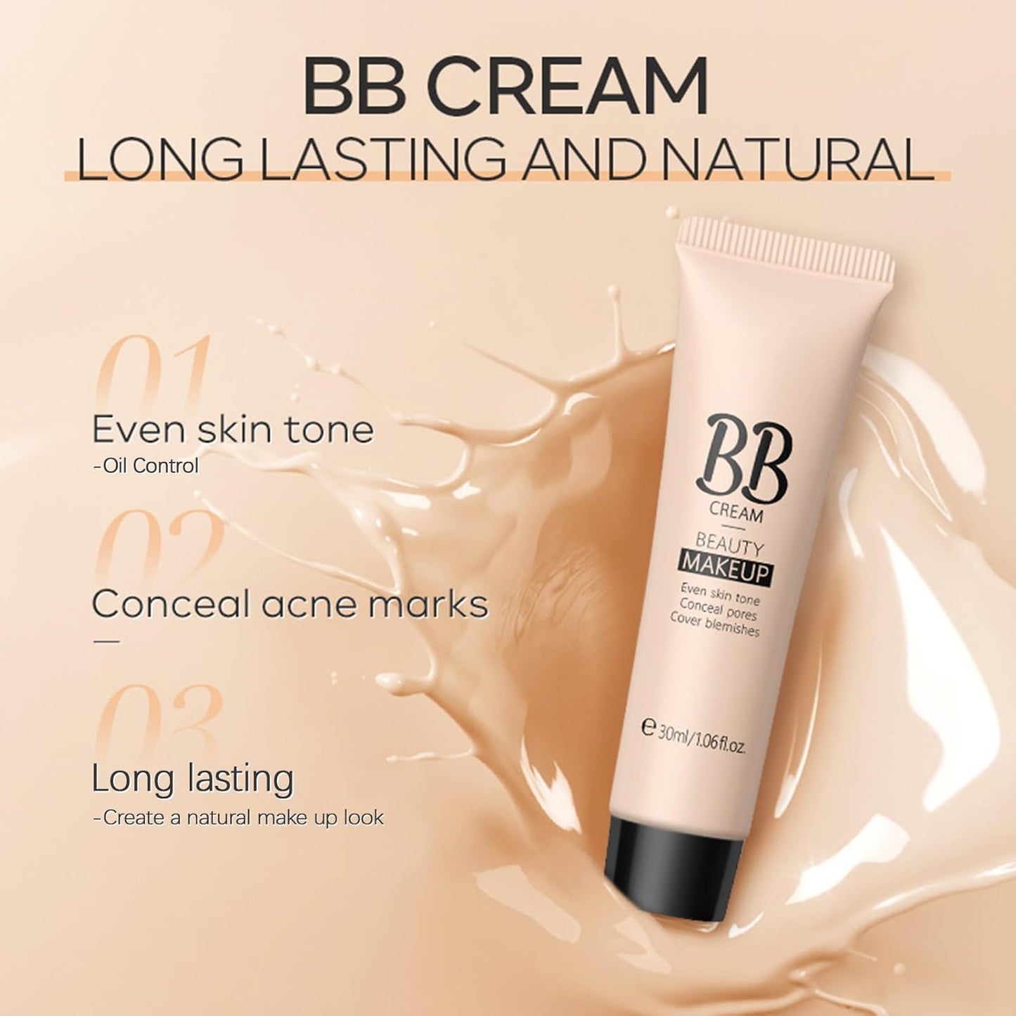 KWOLYKIM 2PCS Hydrating Makeup BB Cream, Tinted Moisturizer Face Makeup BB Cream Foundation Waterproof Concealer Brighten Color Correcting Cream Nude Makeup Long Lasting for All Skin(Deep)