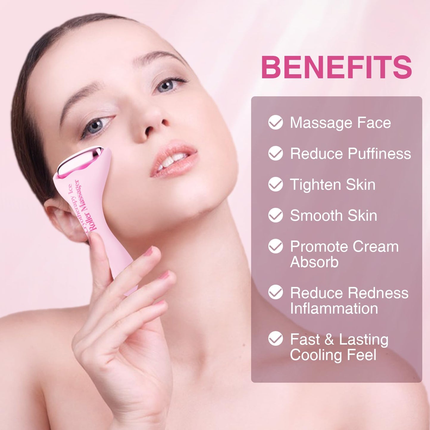 Facial Ice Roller for Skin Care - Aluminum Face Roller to De-Puff, Soothe & Tighten Pores - Cold Therapy Massage Tool for Radiant Glow