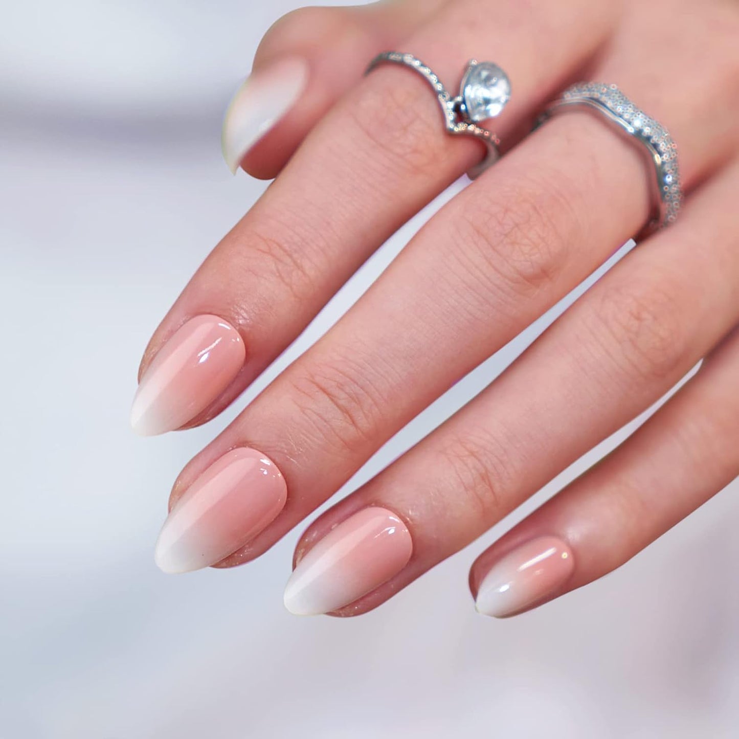 Almond Press On Nails Medium - BTArtbox Soft Gel Ombre Fake Nails with Nail Glue, Semi-Transparent Reusable Glue On Nails in 16 Sizes - 30PCS Stick On Nails Kit, Vanilla Cream Almond