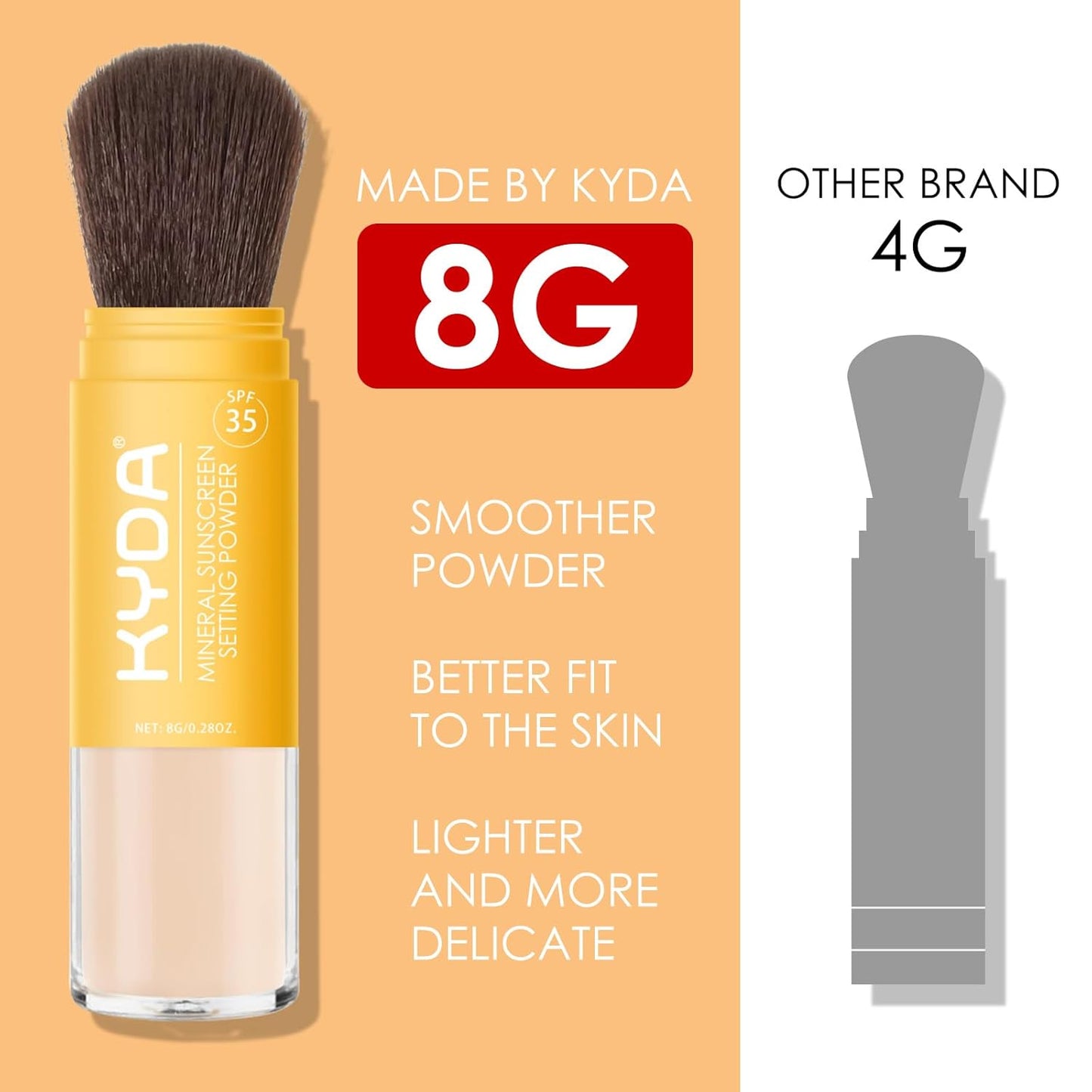 KYDA Mineral Sunscreen Setting Powder, SPF 35, Translucent, Mineral Brush Powder, Oil Control Natural Matte Finish, Lasting Lightweight Breathable, All Skin, by Ownest Beauty