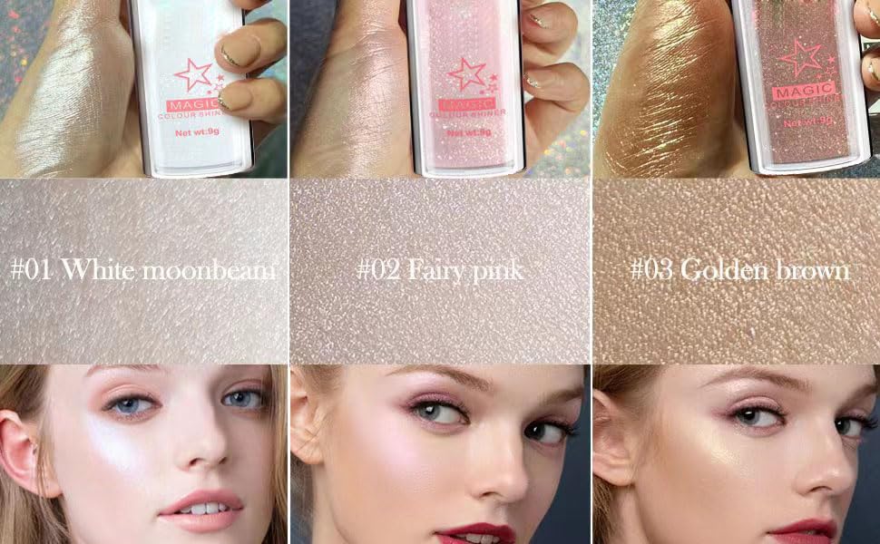 Glitter Powder Highlighter Makeup, Body Brightens the Natural Three-Dimensional Face Blusher Fairy Highlight Patting Powder. (03# Golden Brown)