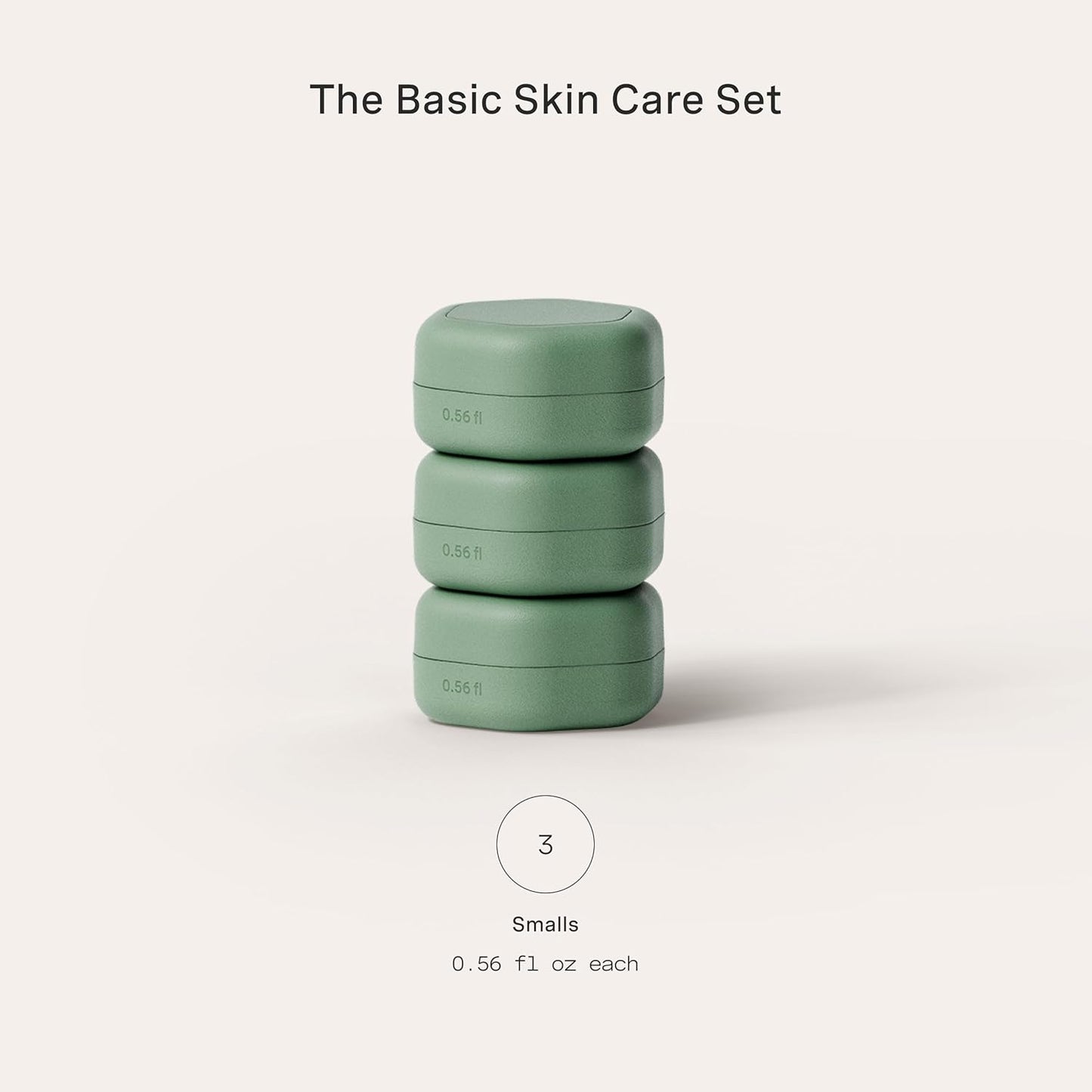 Cadence Travel Containers Basic Skincare Set - Magnetic Containers with Lids,Carry On Travel Essentials For Women/Men - 3 Small Capsules (0.56oz) - Cleanser, Moisturizer & Sun-Icon Labels - Eucalyptus
