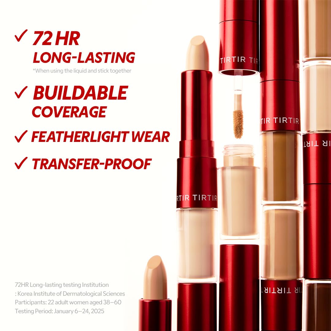 TIRTIR Glide&Hide Blurring Concealer - Creamy texture, Conceals dark circles and wrinkles, Dual formula (liquid tip & balm stick), Long-lasting wear, Korean Makeup, #0.5N, 0.28 Oz