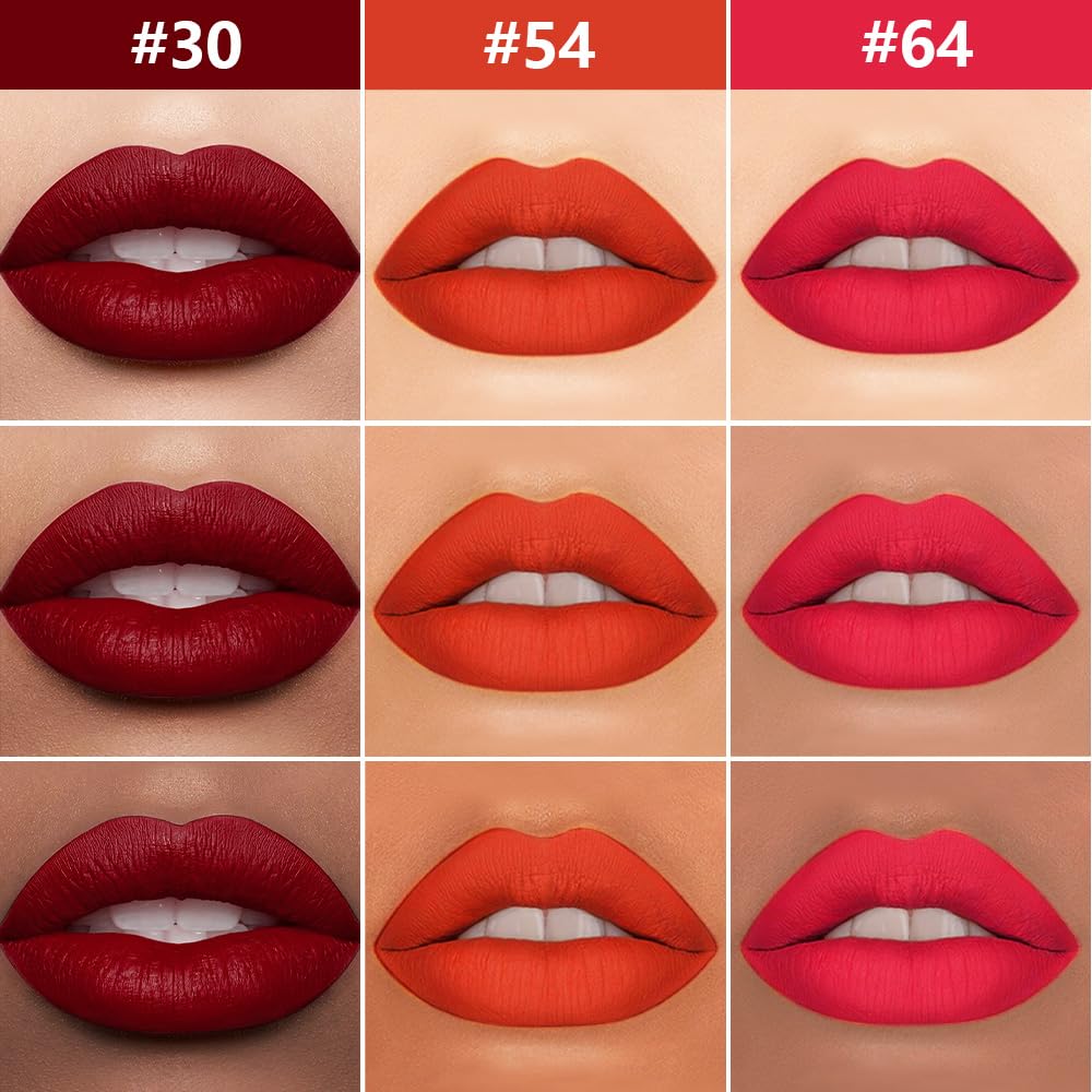 evpct 3Pcs Dark Red Orange Fire Red Matte Lip Liner & Liquid Lipstick Stain Makeup Set for Women, Lip Liner Stain Long Lasting Waterproof Smudge Proof, Cruelty Free Lip Makeup 24 hours original labios