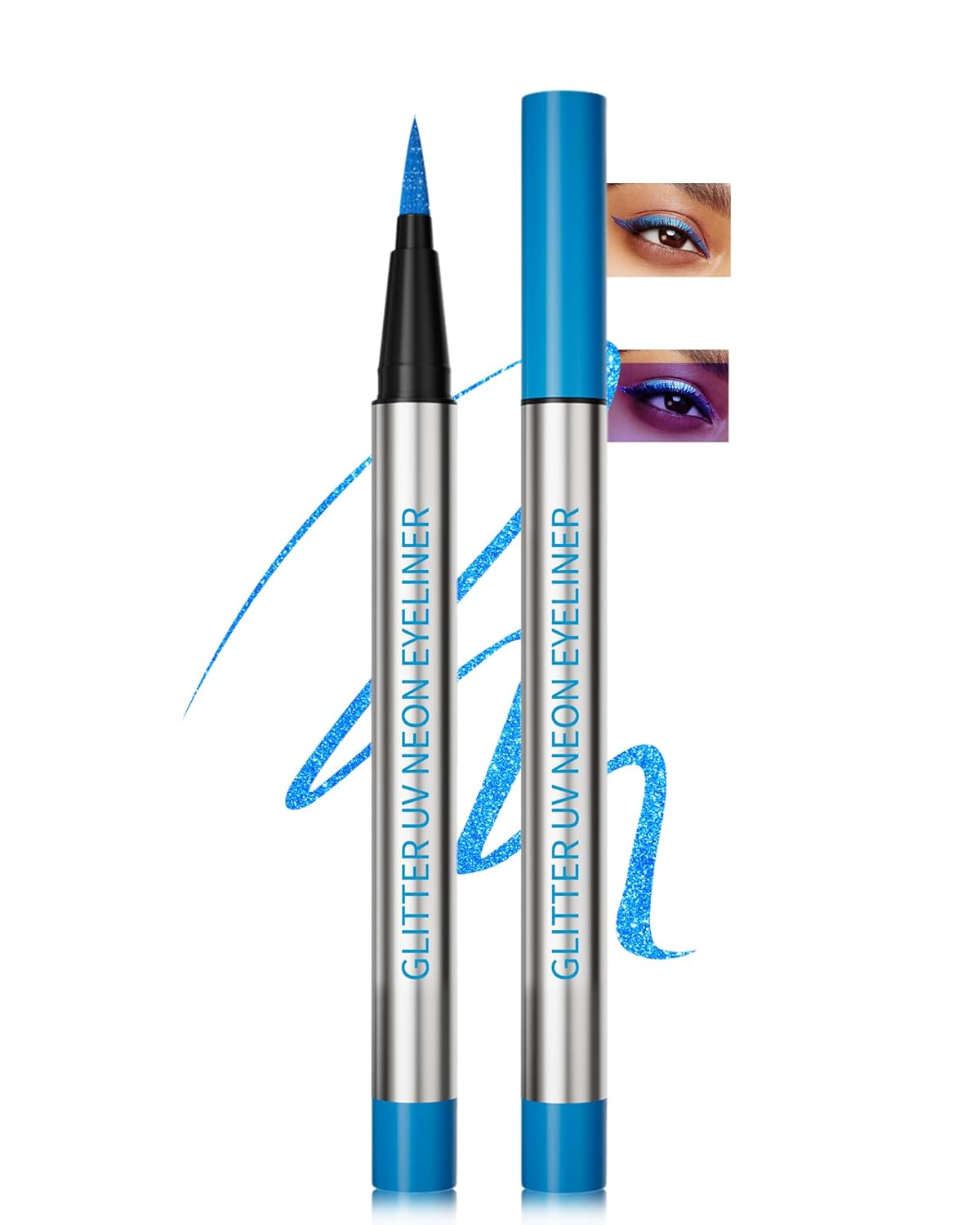 Glitter UV Neon Eyeliner Pencil, Waterproof Smudge-Proof Blue Eye Liner Liquid Pen, High-Pigment Shimmer Eyeliner Pen Long-Lasting Colorful Professional Makeup, Halloween Rave Party Gift for Women-03