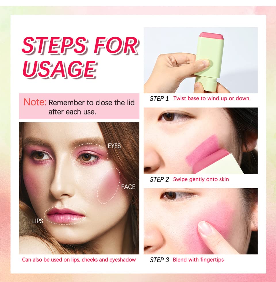 Blush Rare Beauty Liquid Blush Cream Blush Stick For Cheeks Natural Blendable Powder Blusher Stick On The Go Blush Brushes For Makeup Cheeks,Natural Waterproof, Long Lasting(pink)