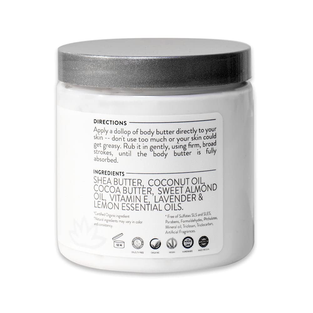 Glimmer Goddess Organic Whipped Body Butter for Women - Moisturizer Cream with Shea & Cocoa Butter, Almonds & Coconut Oil - Frankinsense & Myrhh, 8oz
