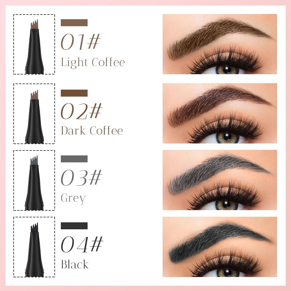 Microblading Eyebrow Pen, New 3D Microblading Eyebrow Pencil, Waterproof Eye Brow Pen with 4 Tip, Natural Magic Eyebrow Makeup Fine Stroke Contouring Pencil Long-Lasting Stay on All Day (All-4Pcs)